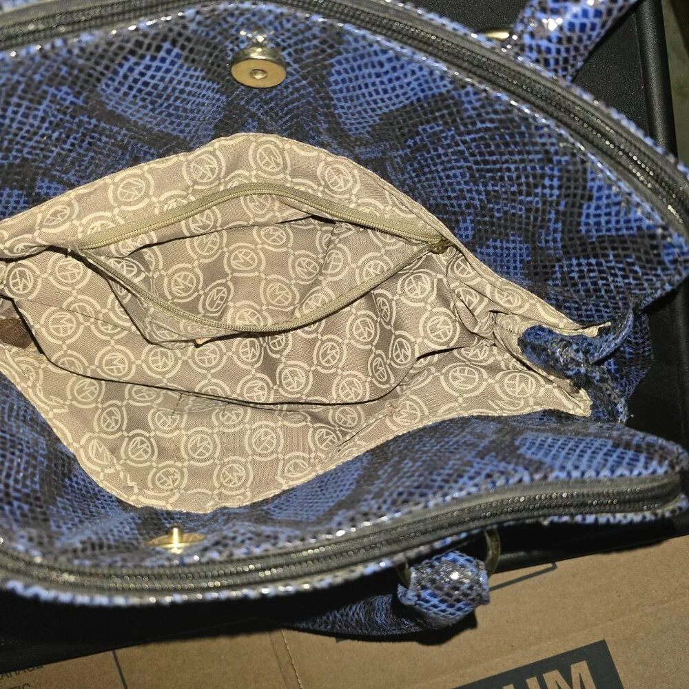 Marc Fisher Blue and Brown Snakeskin Satchel with Gold Hardware